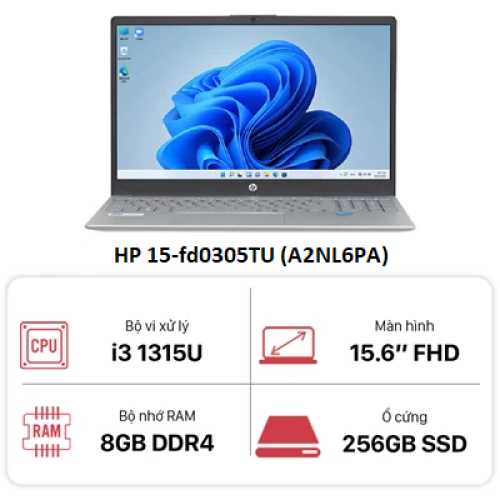 Laptop HP 15-fd0305TU (A2NL6PA) (i3 1315U/8GB RAM/256GB SSD/15.6 FHD/Win11/Vàng)